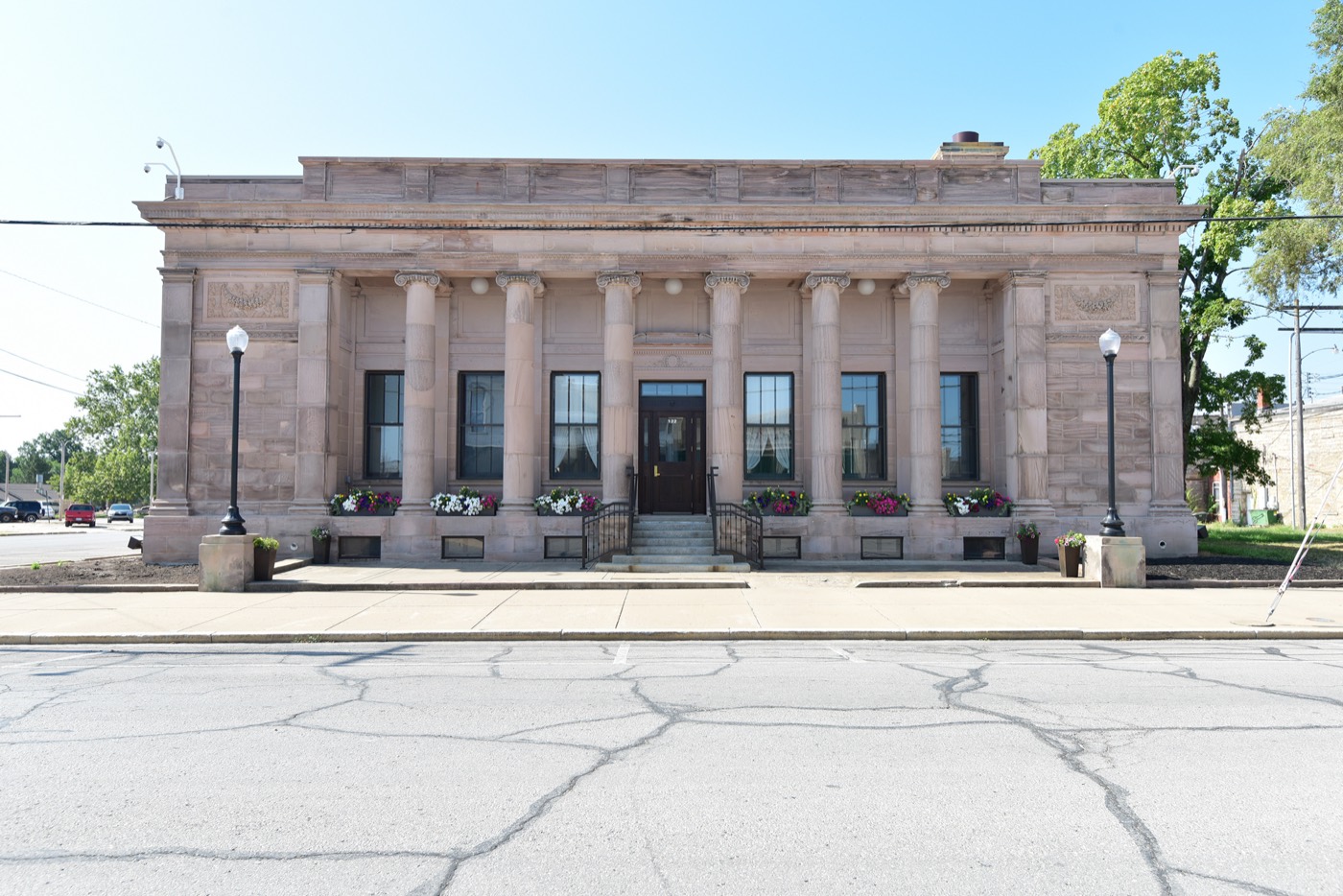 The historic Old Post Office in Ottawa, Kansas, with its columned sandstone facade
